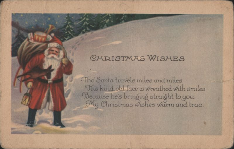 Santa Claus with Sack of Toys and Deer in Snowy Landscape, Christmas Wishes