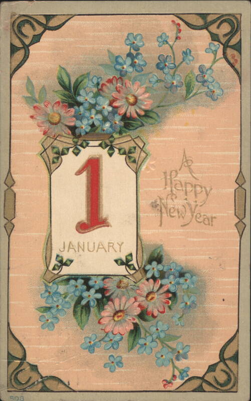 Happy New Year 1 January with Forget-Me-Nots and Pink Flowers