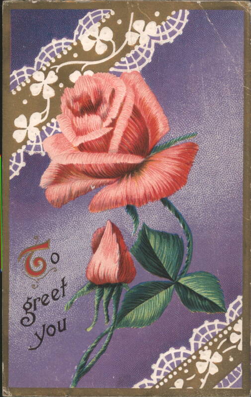 Pink Roses and Bud with Lace Border To greet you Greeting