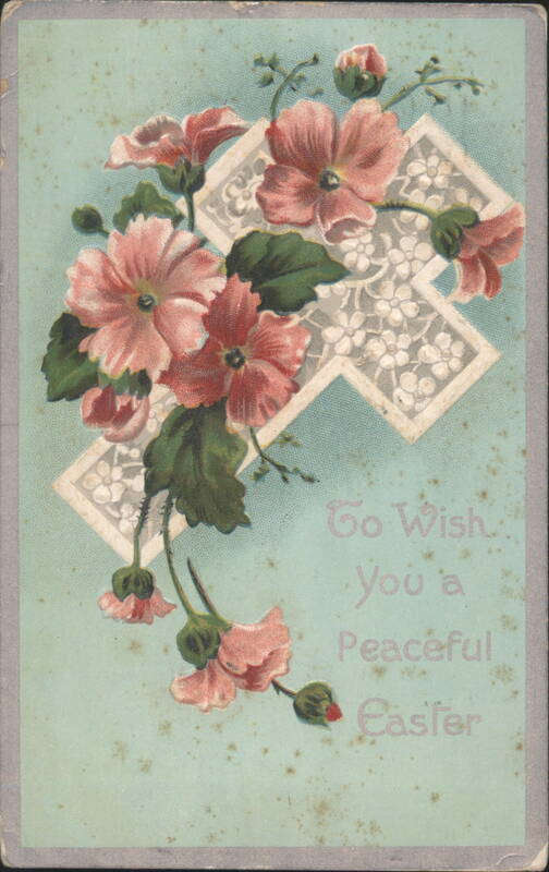 Pink Flowers & Geometric Design Easter Greeting, Albert NY 1911