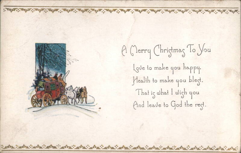 Merry Christmas Horse-Drawn Sleigh with Holiday Poem