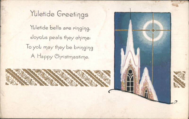 Yuletide Greetings with Church Steeple, Star and Christmas Bells Poem
