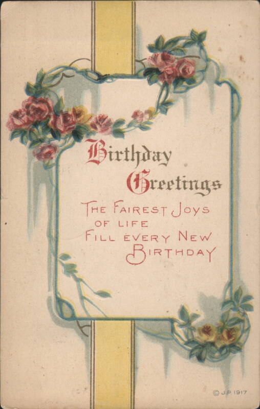 Birthday Greetings with Roses and Ornate Floral Border