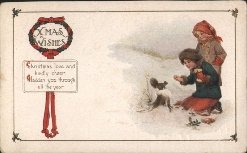 Christmas Wishes: Girls and Dog in Snowy Landscape
