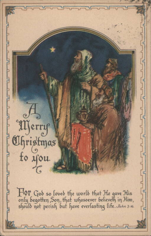 Three Wise Men Following Star of Bethlehem, Merry Christmas John 3:16