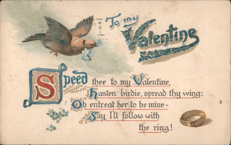 To My Valentine: Bird with Flowers and Ring Animals