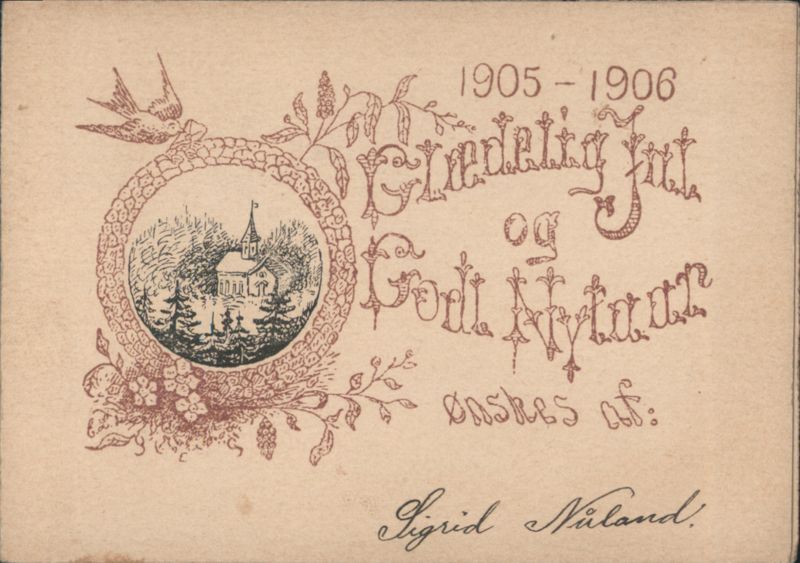 Merry Christmas & Happy New Year 1905-1906 with Winter Church Scene