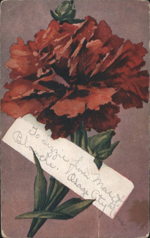 Red Carnation Flower with Handwritten Message from Osage City, Kansas