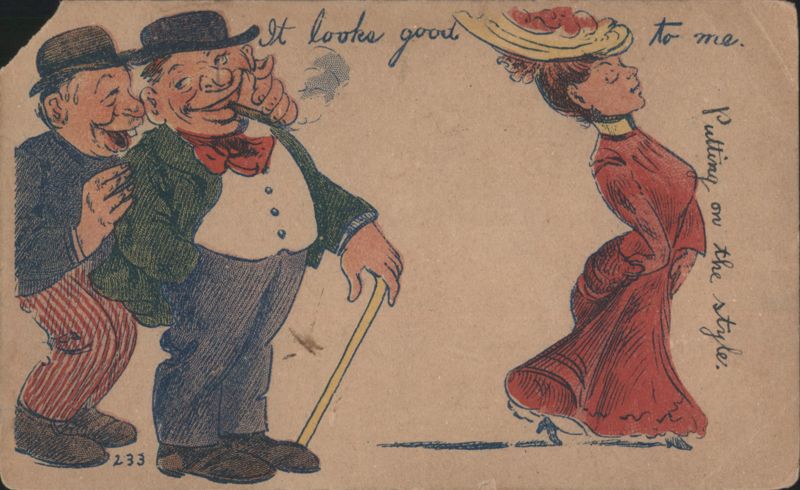 Comic Men Admiring Woman's Style - 'It looks good to me.'