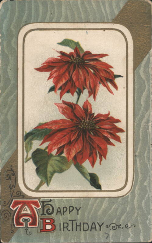 Poinsettias with Happy Birthday Greeting, Decorative Border