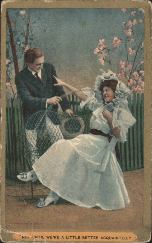 Comic Couple in Garden, 'Not Until We're A Little Better Acquainted'