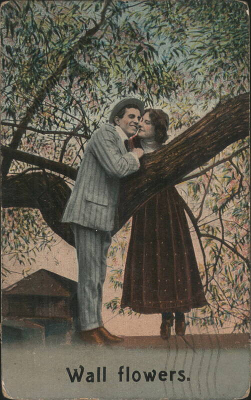 Wall Flowers: Couple Embracing in Tree with Lush Foliage, 1910