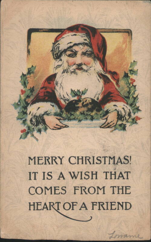 Santa Claus Holding Roasted Bird Christmas Greeting by Loraine