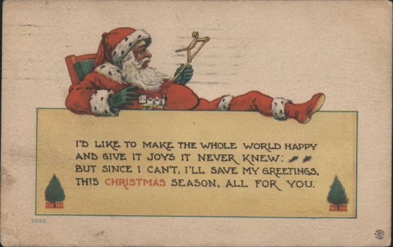 Santa Claus with Compass 'I'd Like to Make the Whole World Happy' Christmas Greeting