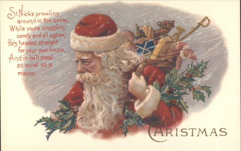 (Repro) St. Nick Prowling Christmas Poem with Santa Claus and Toys