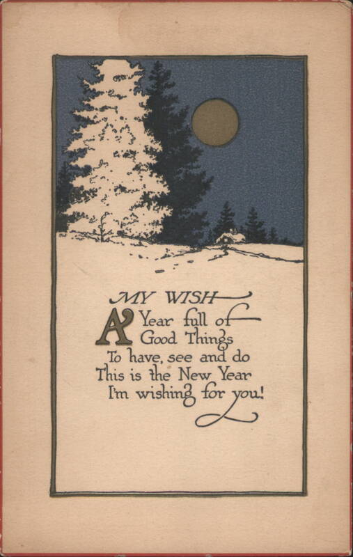 New Year's Wish Poem, Snowy Pines & Full Moon Winter Scene