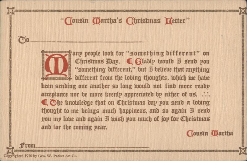 Cousin Martha's Christmas Letter with Loving Thoughts & Wishes