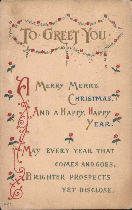 Christmas & New Year Greeting with Roses & Garland, 1915