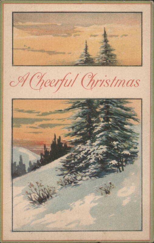 A Cheerful Christmas Winter Scene with Snow-Covered Pine Trees