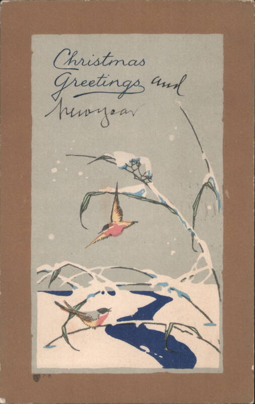 Christmas Greetings and New Year, Winter Scene with Birds