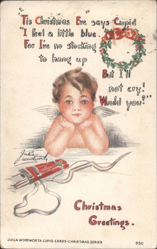 Christmas Eve Cupid with Wreath and Poem by Julia Woodward
