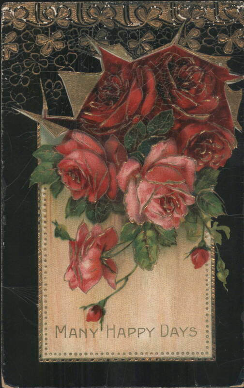 Embossed Red Roses Bouquet 'Many Happy Days' Greeting Card