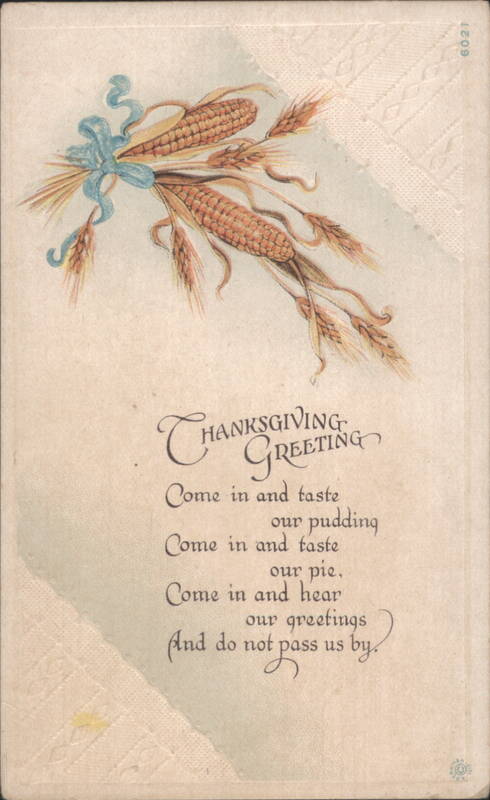 Thanksgiving Greeting with Corn & Wheat Harvest Illustration and Poem