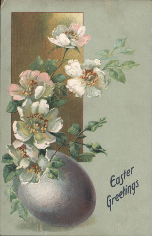 Easter Greetings Egg with White and Pink Flowers Eggs