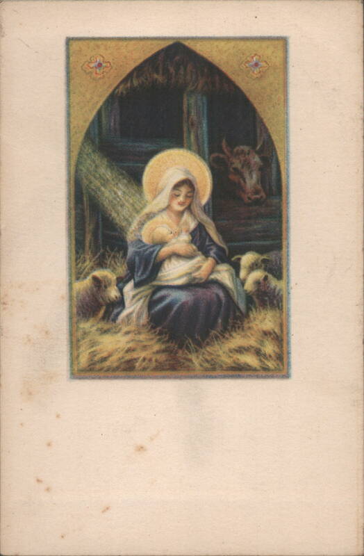 Madonna and Child Nativity Scene with Cow and Sheep, Christmas Greeting