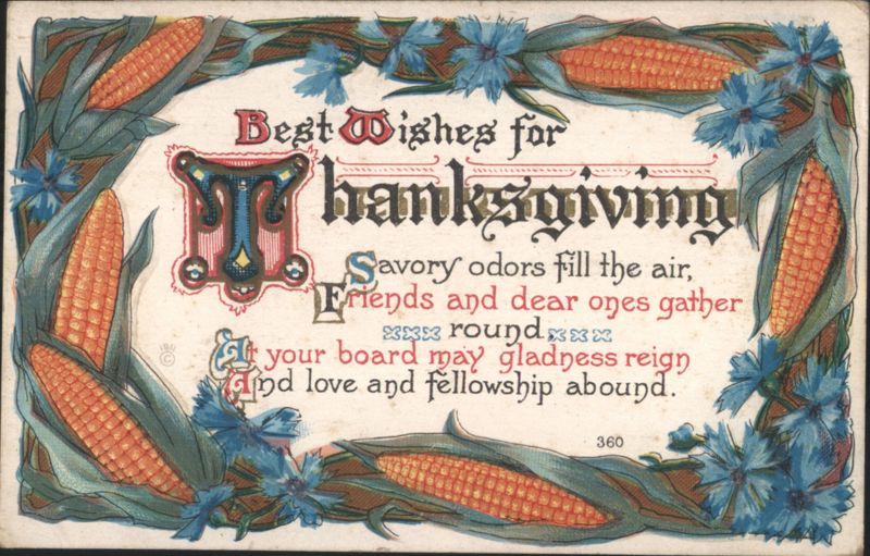 Best Wishes for Thanksgiving Greeting with Corn and Blue Flowers