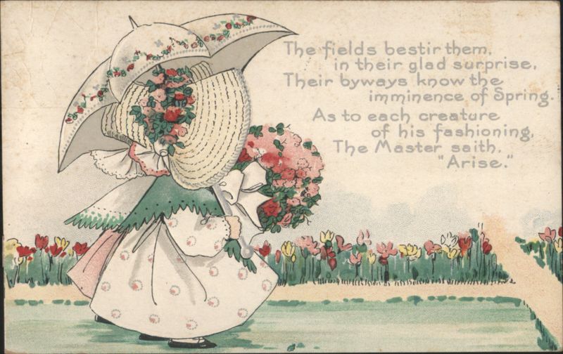 Springtime Girl with Floral Umbrellas and Inspirational Poem - Baltimore 1911