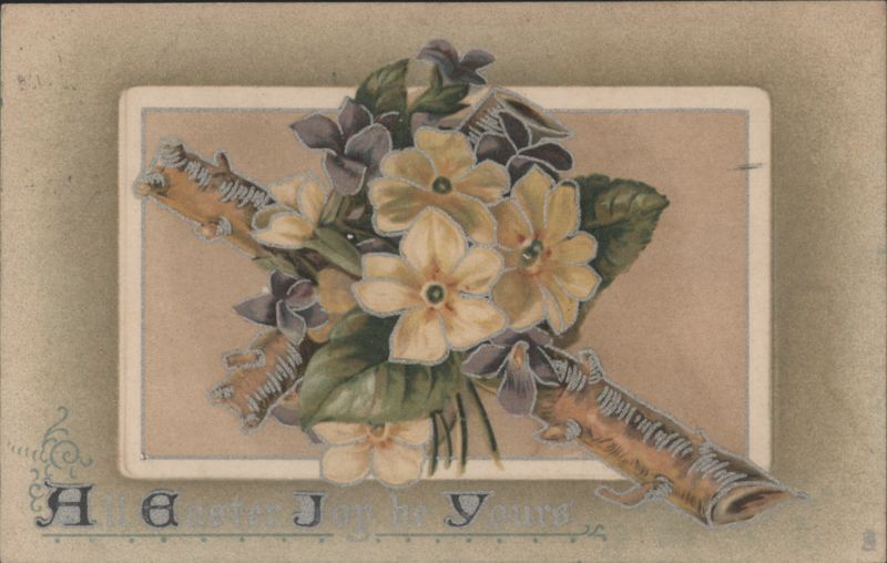 Easter Flowers and Cross with 'An Easter Joy be Yours' Greeting