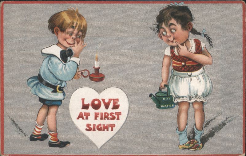 Love at First Sight Children with Candle and Watering Can