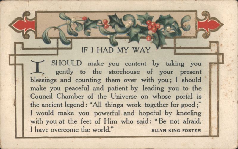 Allyn King Foster 'If I Had My Way' Inspirational Poem Holly Mistletoe