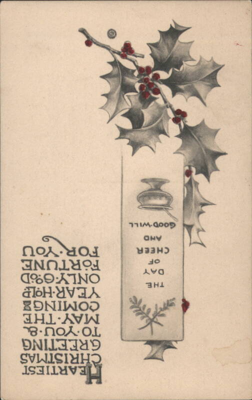 Happiest Christmas Greeting & New Year's Good Fortune with Holly