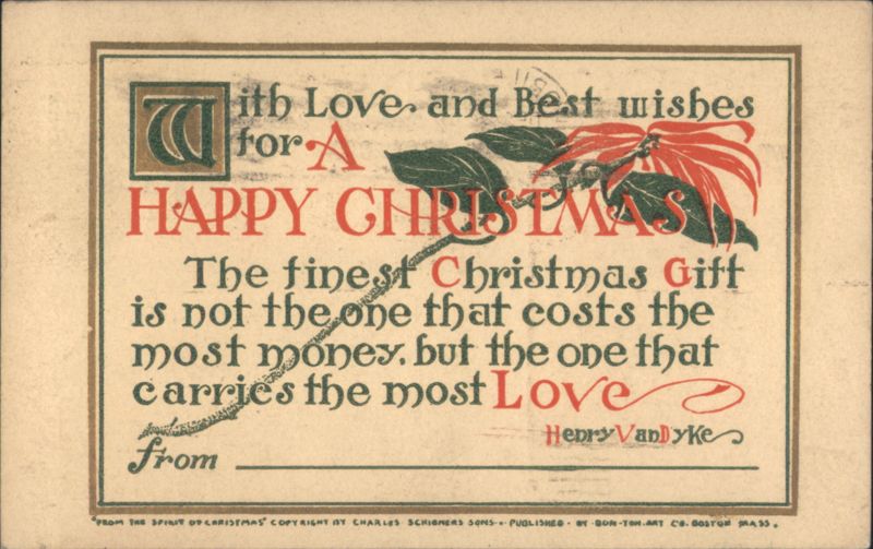 Happy Christmas Greeting with Henry Van Dyke Quote & Poinsettia Design