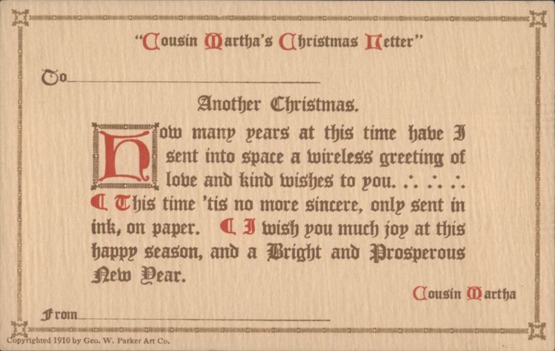 Cousin Martha's Christmas and New Year Letter Greeting, 1910