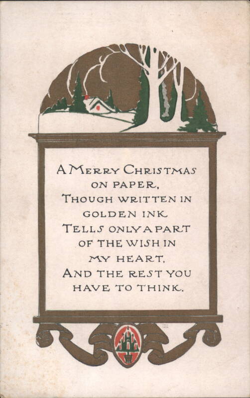 Merry Christmas Poem & Winter Scene with Castle Emblem, 1919