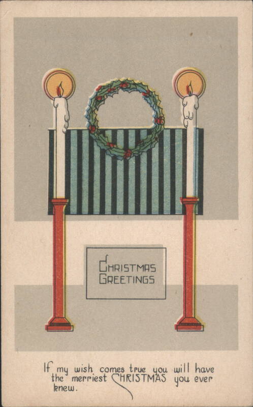 Christmas Greetings with Lit Candles, Holly Wreath, and Merriest Wish