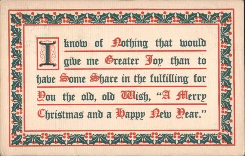 Merry Christmas & Happy New Year Greeting with Holly & Berries Border