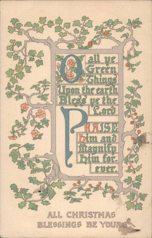 Christmas Blessing with Illuminated Initials & Religious Verse
