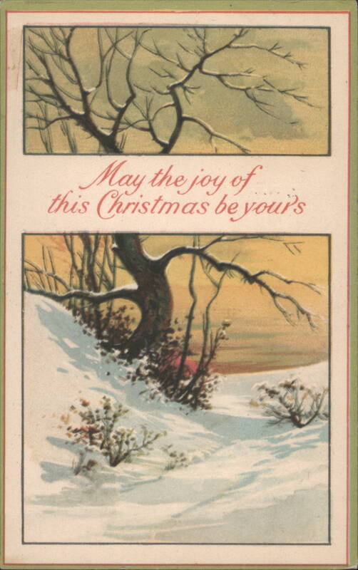 Snowy Winter Landscape with Bare Trees and Christmas Greeting