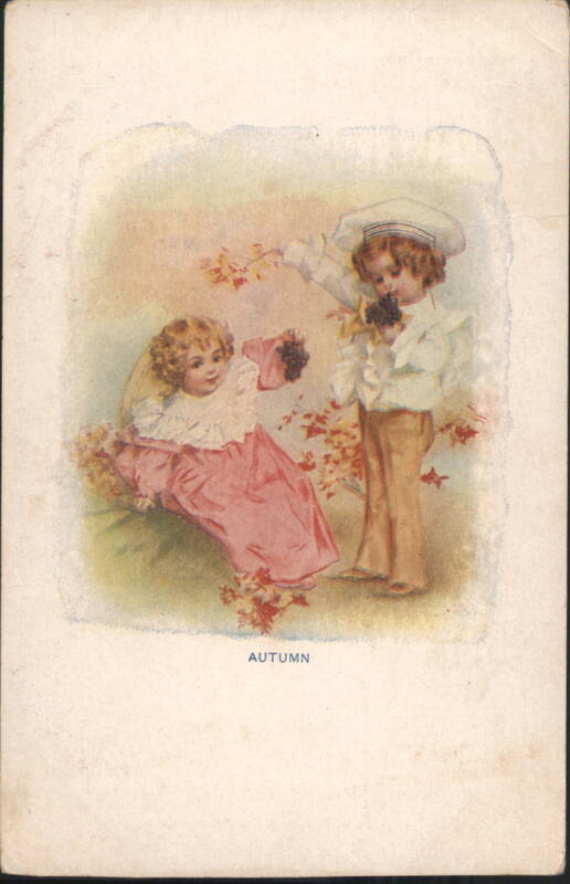Autumn Children with Angel and Sailor Boy, Fall Leaves and Grapes