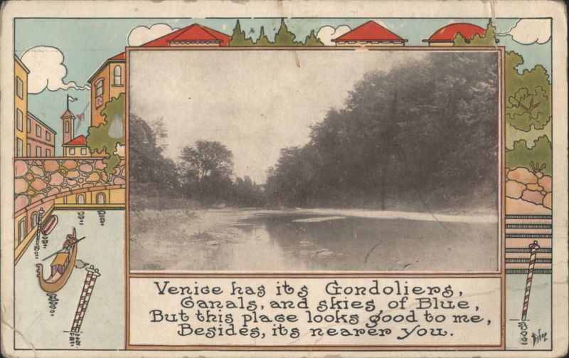 Venice Has Its Gondoliers Poem with River Scene & Venetian Border