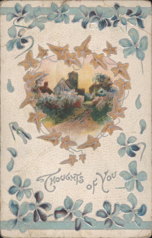 Thoughts of You Church Scene with Blue Flowers and Ivy Wreath