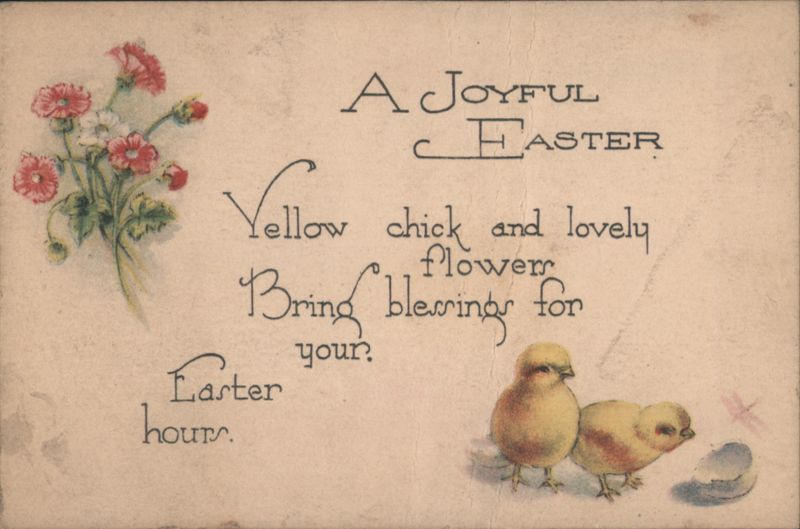 A Joyful Easter Greeting with Yellow Chicks and Spring Flowers