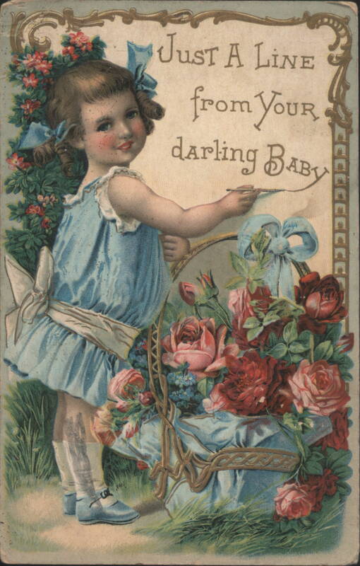 Just A Line from Your Darling Baby with Basket of Roses