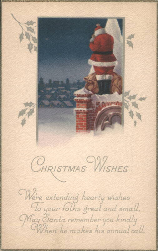 Santa Claus on a Snowy Rooftop with Christmas Wishes