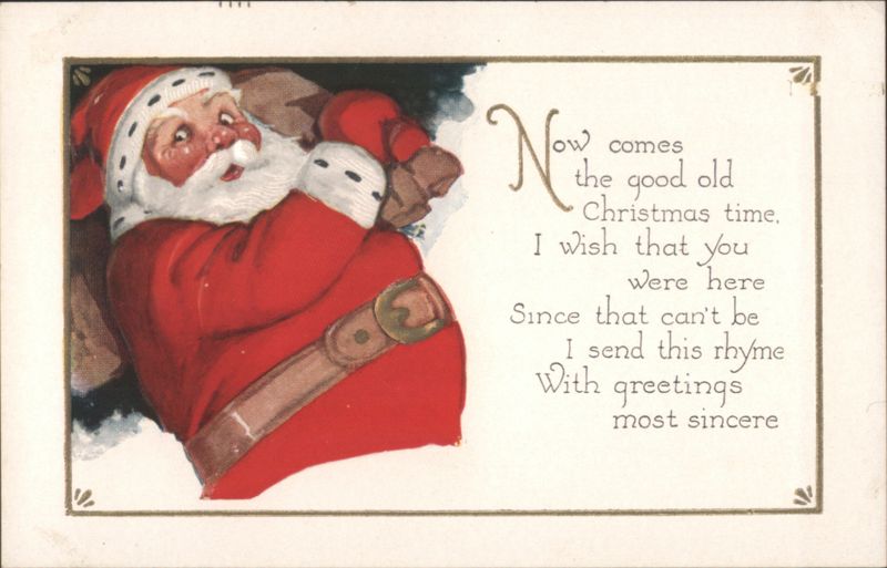 Santa Claus with Sack Delivering Christmas Greetings