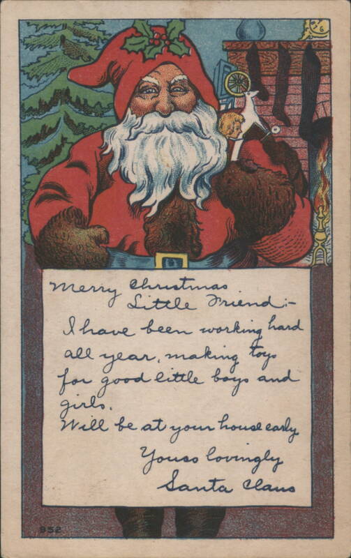 Merry Christmas Santa Claus Making Toys for Good Boys and Girls 1908